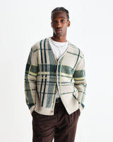 wax london men's Alban - Natural And Green Plaid Check Cardigan