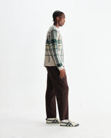 wax london men's Alban - Natural And Green Plaid Check Cardigan