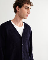 wax london men's Alban - Navy And Black Floral Jacquard Cardigan