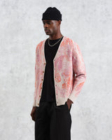 wax london Alban - Pink Paisley Jacquard Wool Blend Cardigan