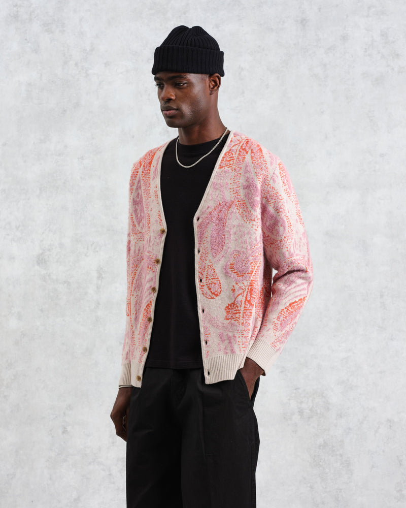 Alban Pink Paisley Jacquard Wool Blend Cardigan Wax London