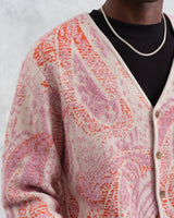 wax london Alban - Pink Paisley Jacquard Wool Blend Cardigan