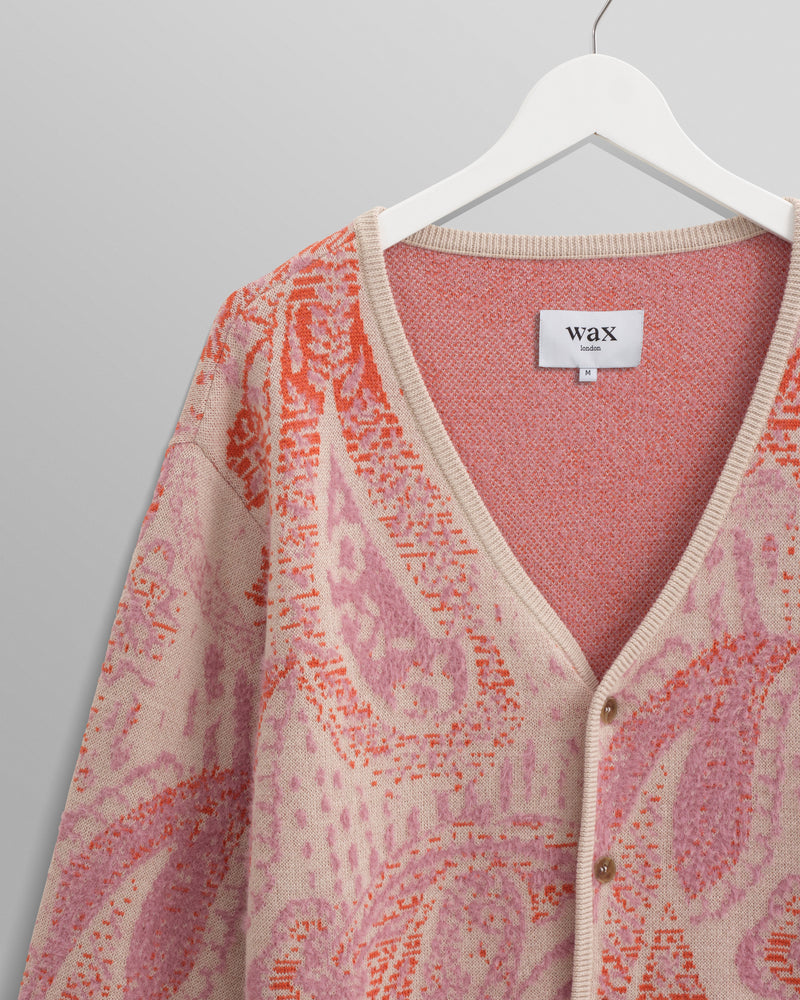 wax london Alban - Pink Paisley Jacquard Wool Blend Cardigan