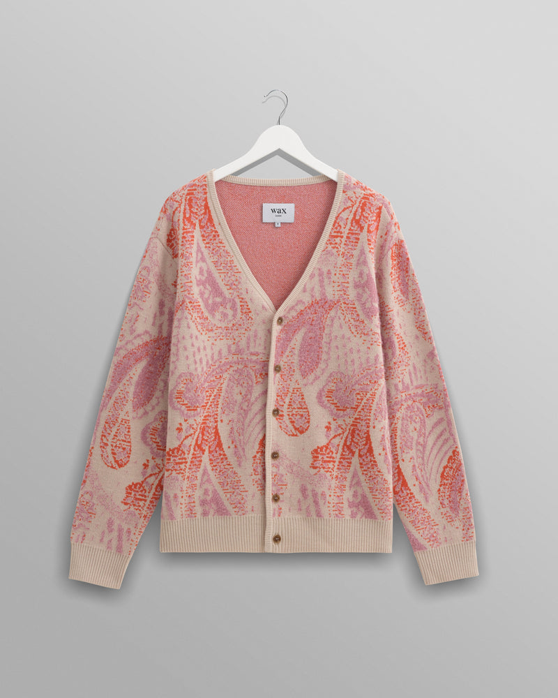 wax london Alban - Pink Paisley Jacquard Wool Blend Cardigan