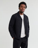 wax london men's Aldred - Black Linen-Cotton Revere Overshirt
