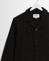 wax london men's Aldred - Black Linen-Cotton Revere Overshirt