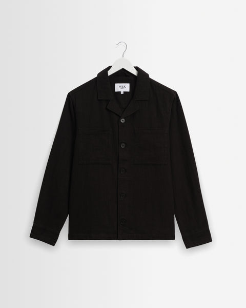 Aldred - Black Linen-Cotton Revere Overshirt