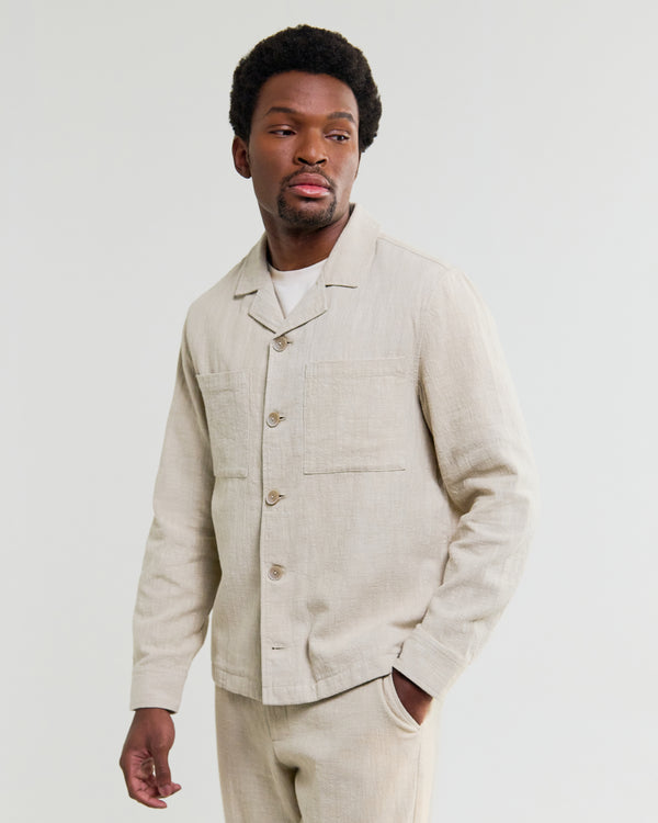 wax london men's Aldred - Natural Linen-Cotton Revere Overshirt