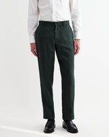 wax london men's Alp - Dark Green Linen Slim Fit Trousers