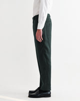 wax london men's Alp - Dark Green Linen Slim Fit Trousers