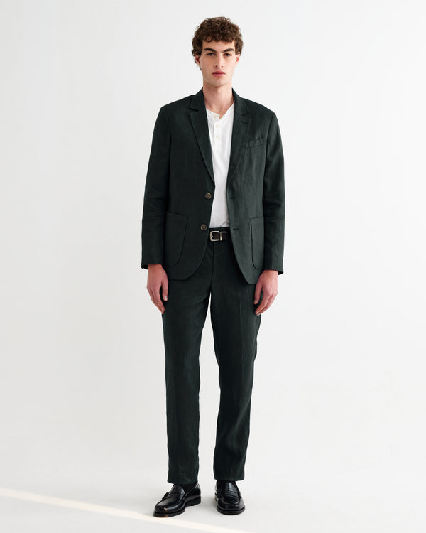 wax london men's Alp - Dark Green Linen Slim Fit Trousers