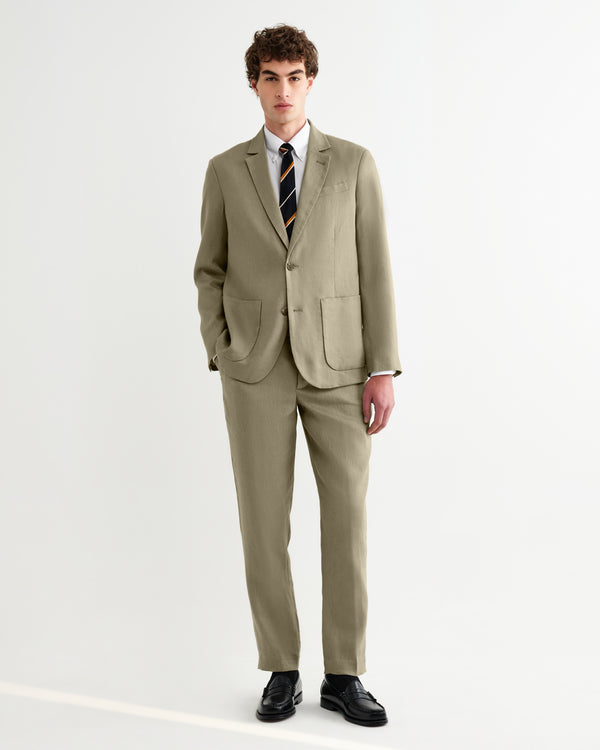 wax london men's Alp - Khaki Linen Slim Fit Trousers
