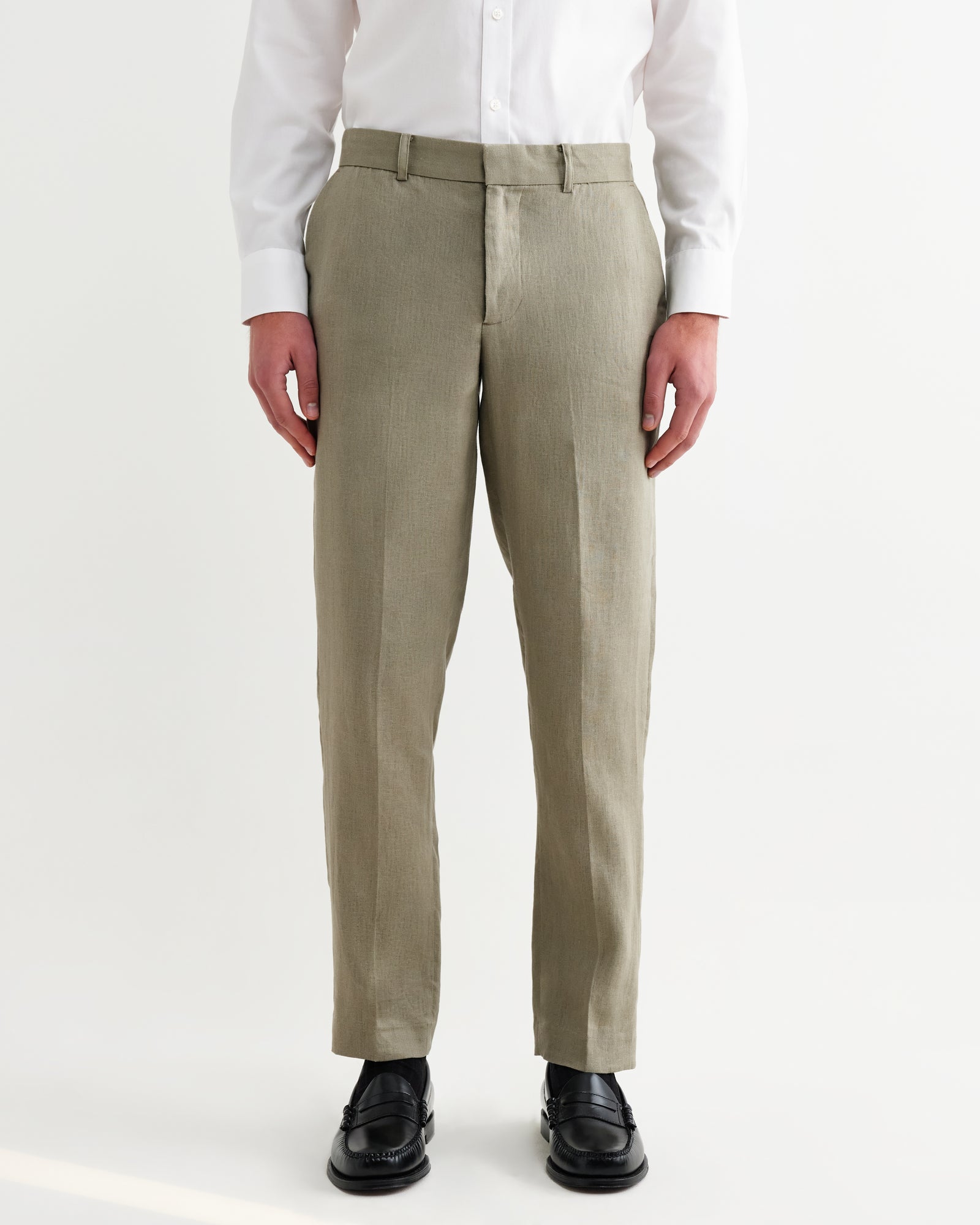 Men's Khaki Linen Trousers | Wax London