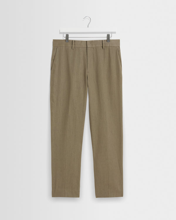 wax london men's Alp - Khaki Linen Slim Fit Trousers