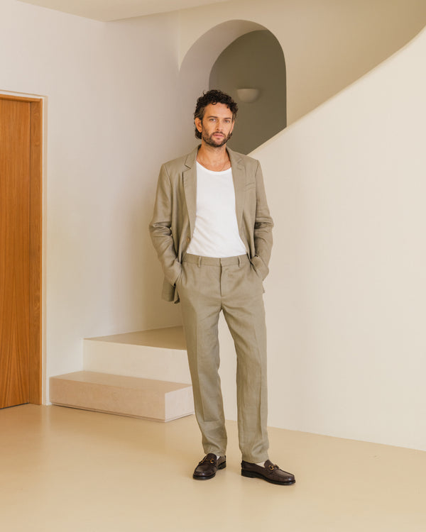 wax london men's Alp - Khaki Linen Trousers