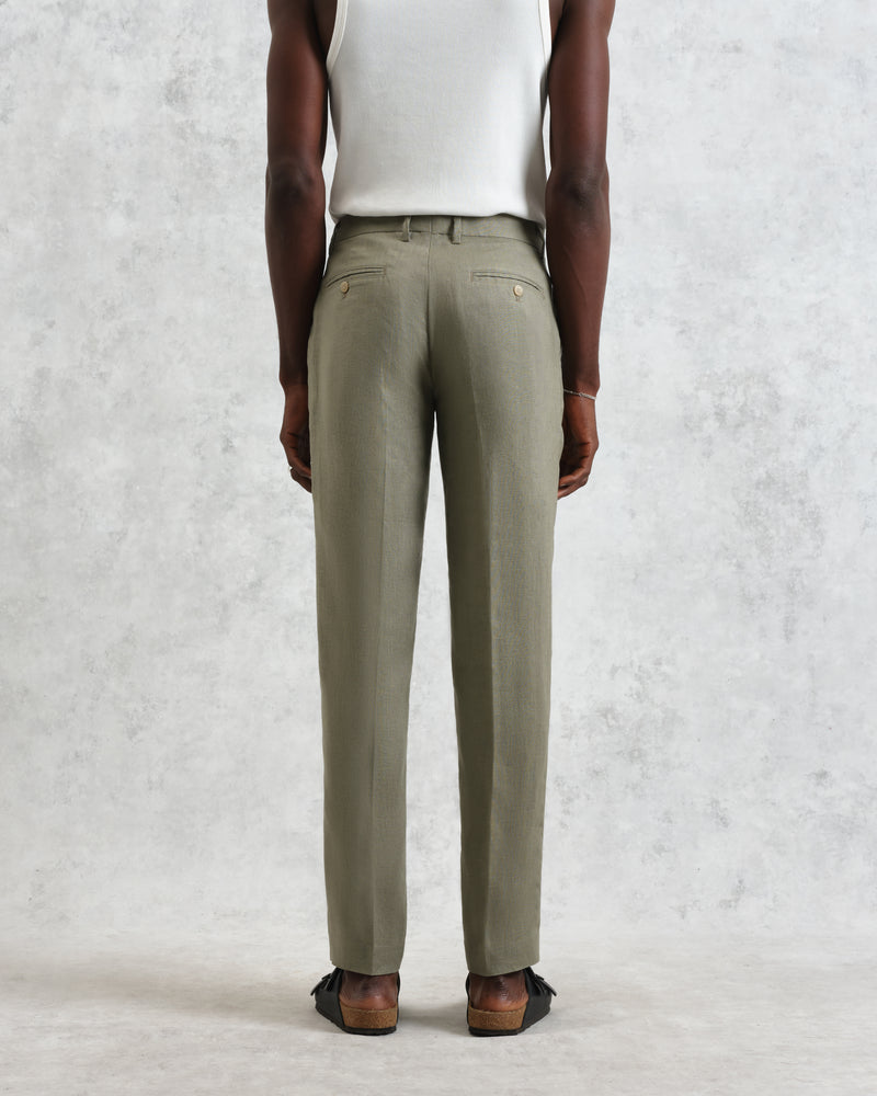 wax london men's Alp - Khaki Linen Trousers