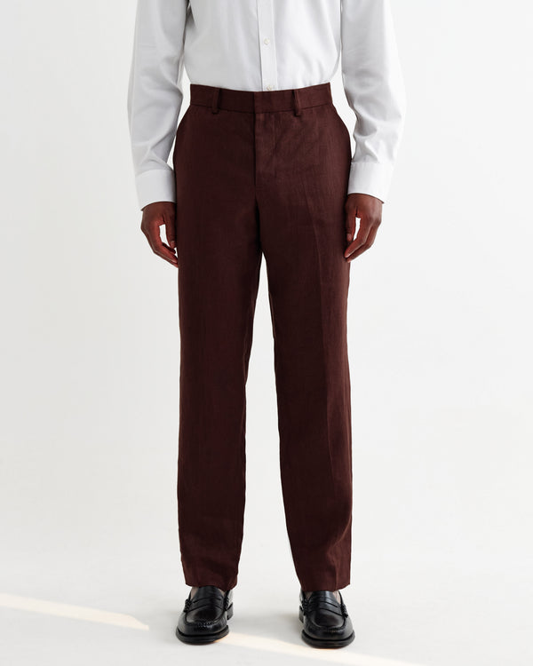 wax london men's Alp - Merlot Linen Slim Fit Trousers