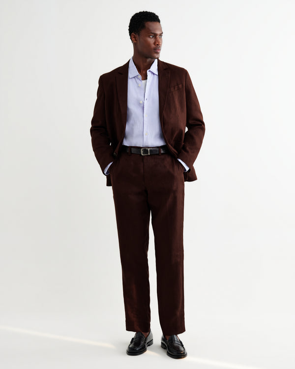 wax london men's Alp - Merlot Linen Slim Fit Trousers