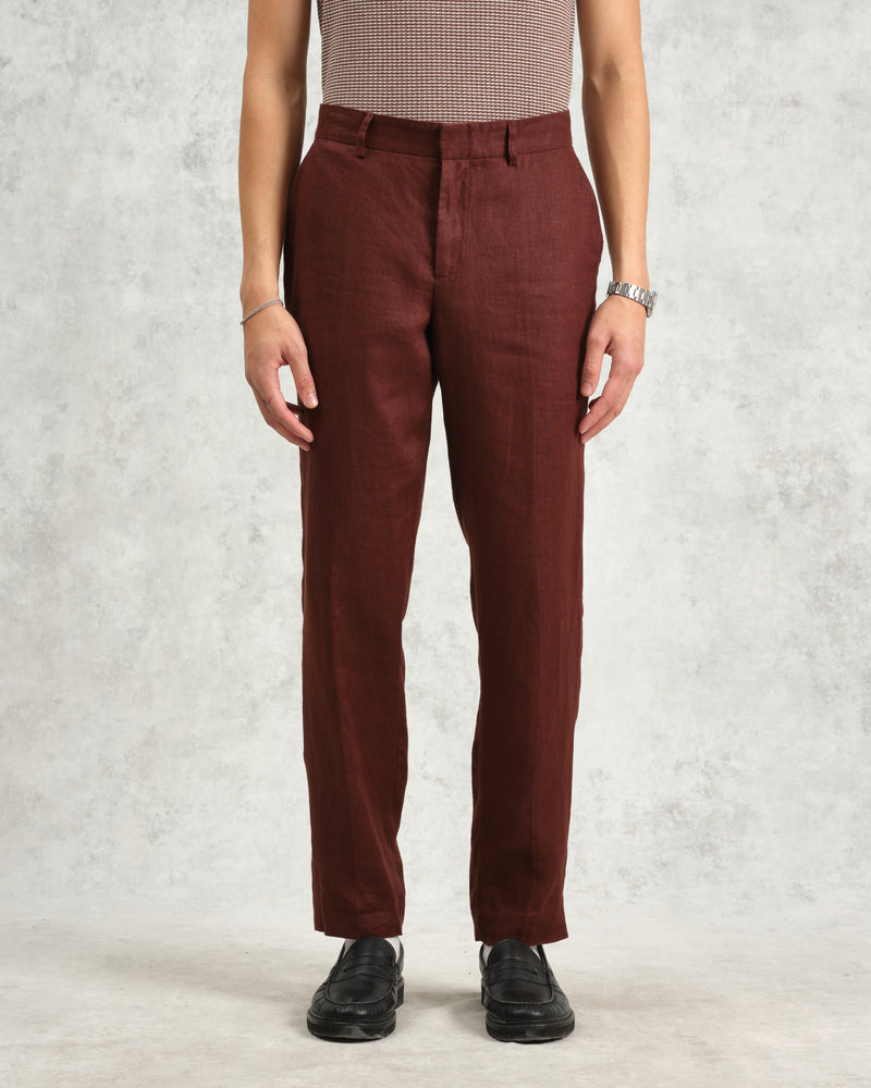 wax london Alp - Merlot Linen Trousers