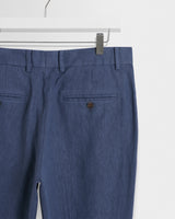 wax london men's Alp - Mid Blue Linen Slim Fit Trousers