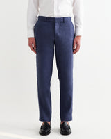 wax london men's Alp - Mid Blue Linen Slim Fit Trousers