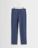 wax london men's Alp - Mid Blue Linen Slim Fit Trousers