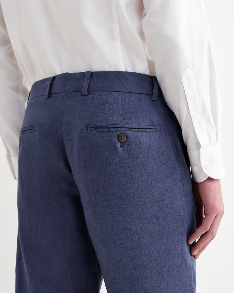 Men's Mid Blue Linen Trousers | Wax London