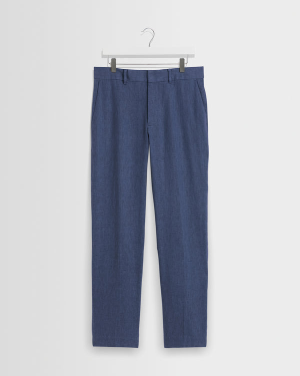 wax london men's Alp - Mid Blue Linen Slim Fit Trousers