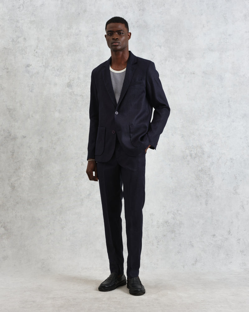 wax london men's Alp - Midnight Navy Linen Trousers