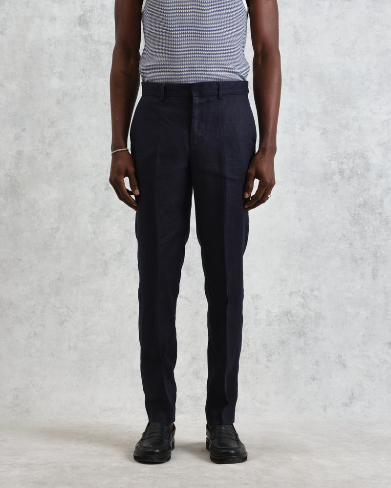 wax london men's Alp - Midnight Navy Linen Trousers