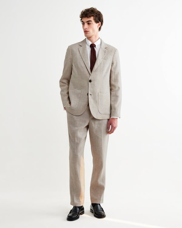 wax london men's Alp - Natural Linen Slim Fit Trousers