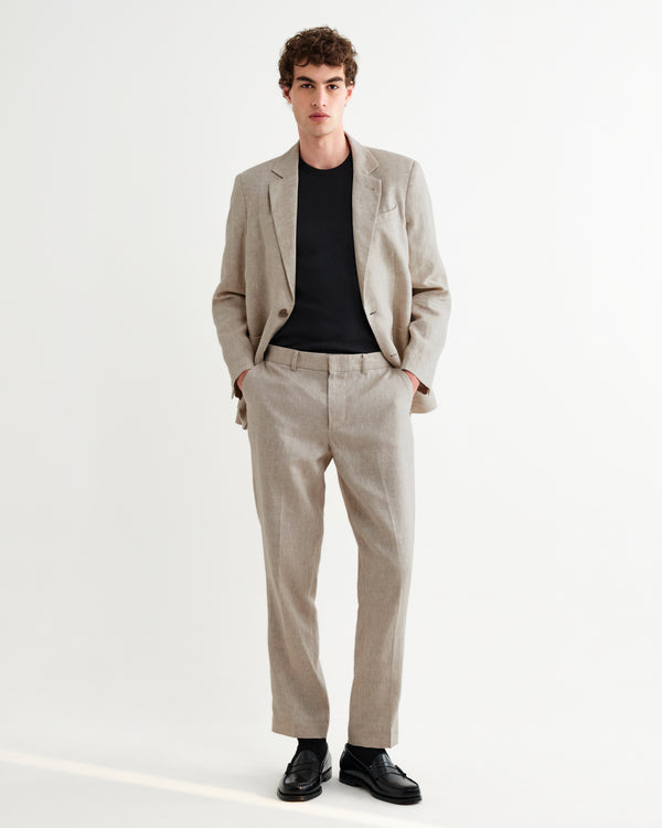 wax london men's Alp - Natural Linen Slim Fit Trousers