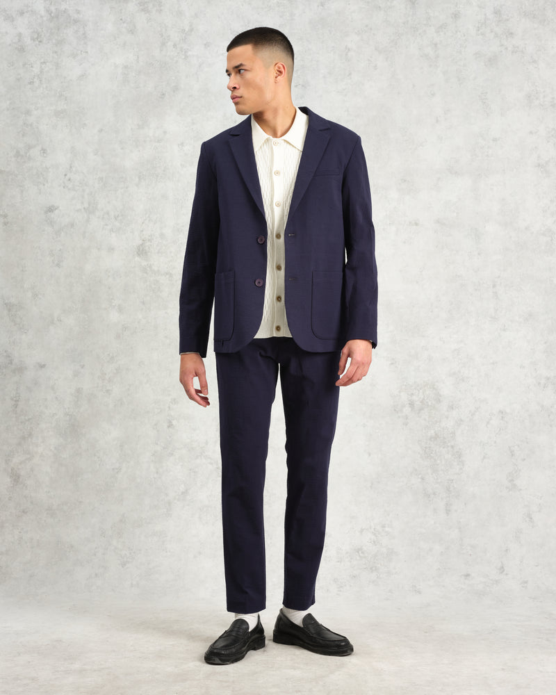 wax london Alp Trousers Navy Seersucker