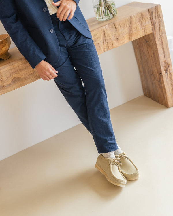 wax london men's Alp - Navy Seersucker Trousers