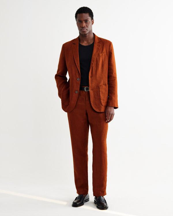 wax london men's Alp - Rust Linen Slim Fit Trousers