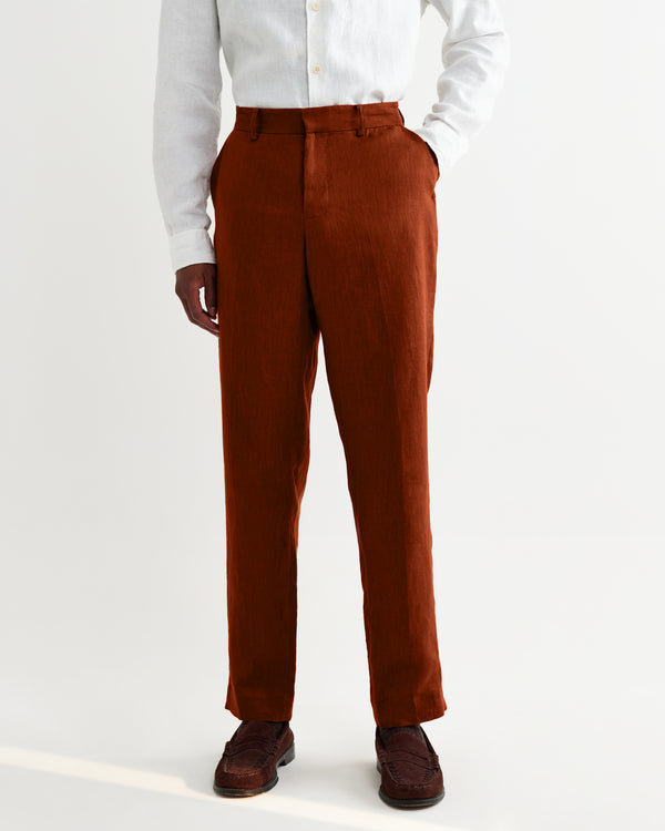 wax london men's Alp - Rust Linen Slim Fit Trousers