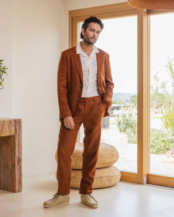 wax london men's Alp - Rust Linen Trousers