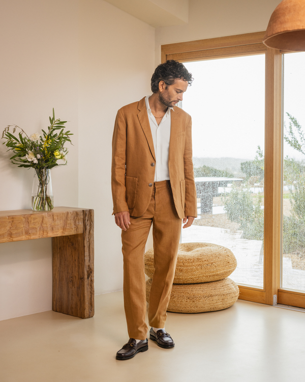 wax london men's Alp - Tan Linen Trousers