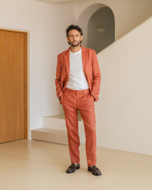 wax london men's Alp - Terracotta Linen Trousers
