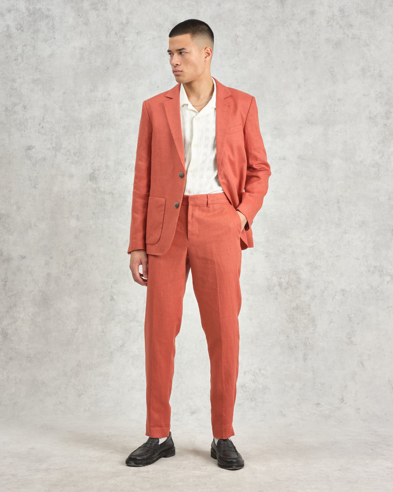 wax london men's Alp - Terracotta Linen Trousers