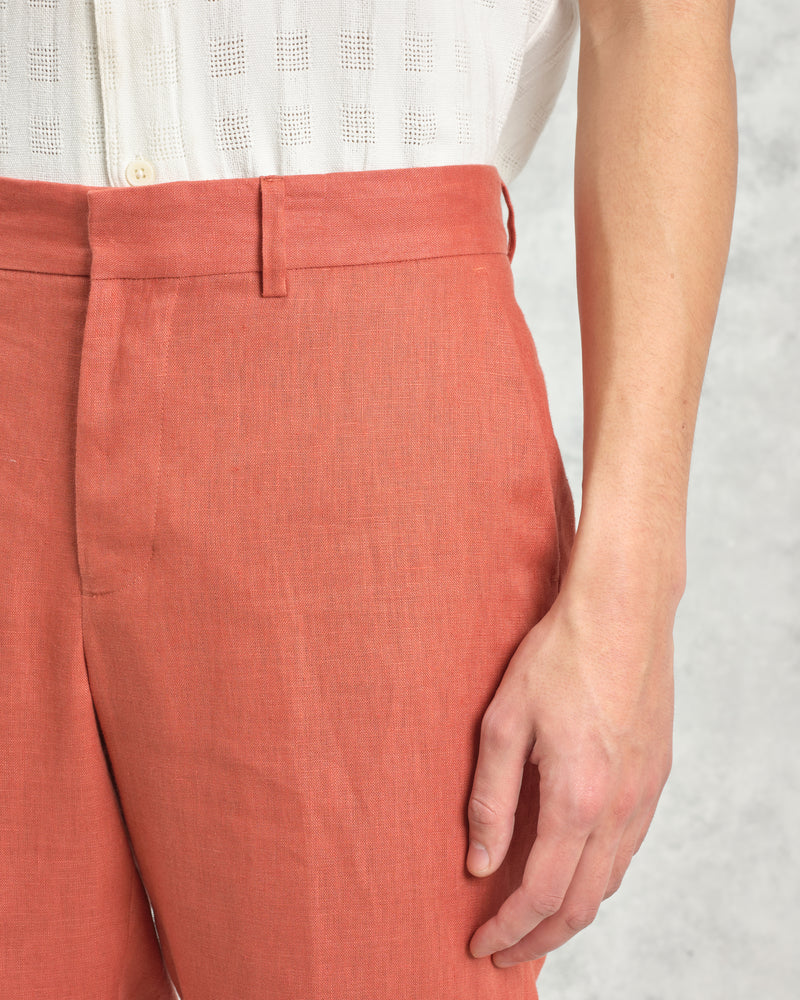 wax london men's Alp - Terracotta Linen Trousers