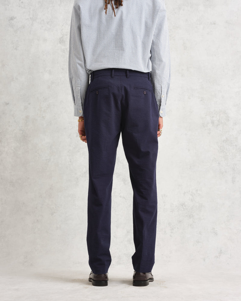 wax london Alp Trousers Navy Seersucker