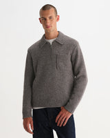 wax london men's Alpha - Brown And Grey Fleck Twist Zip Polo