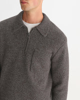 wax london men's Alpha - Brown And Grey Fleck Twist Zip Polo