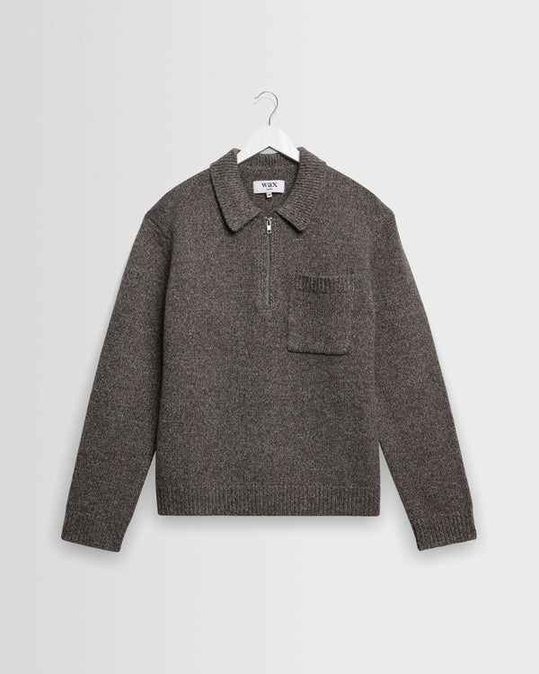 wax london men's Alpha - Brown And Grey Fleck Twist Zip Polo
