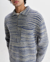 wax london men's Alpha - Grey And Blue Space Dye Zip Polo