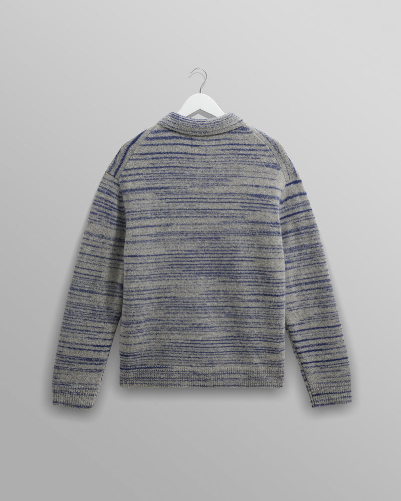 wax london men's Alpha - Grey And Blue Space Dye Zip Polo