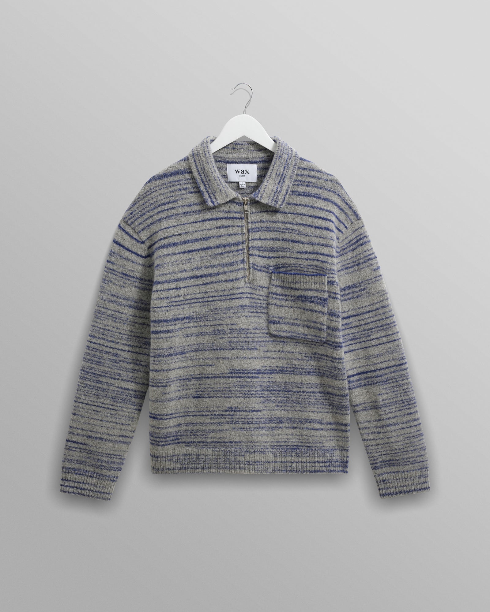 Men's Grey And Blue Space Dye Zip Polo | Wax London