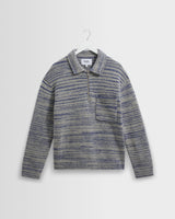 wax london men's Alpha - Grey And Blue Space Dye Zip Polo