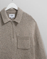 wax london men's Alpha - Grey Plain Stitch Fleck-Wool Zip Polo